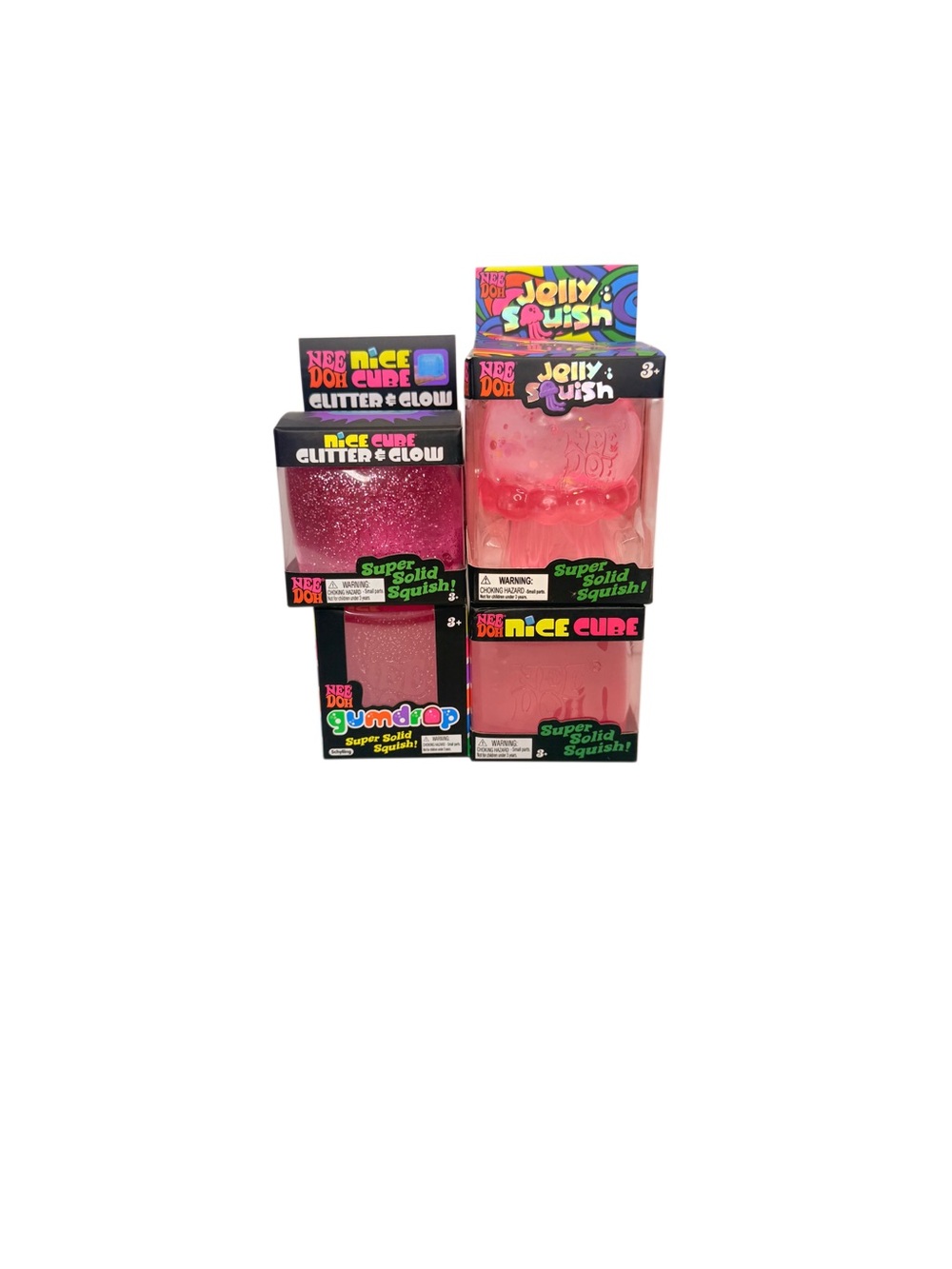 NeeDoh Glitter and Glow, Nice Cube, Jellyfish Squish, Gumdrop Pink Lot of 4 new